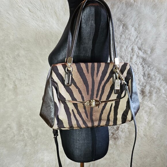 Coach 26634 Madison Small Brown Multi Leather Zebra Print Satchel Crossbody Bag - Picture 1 of 14
